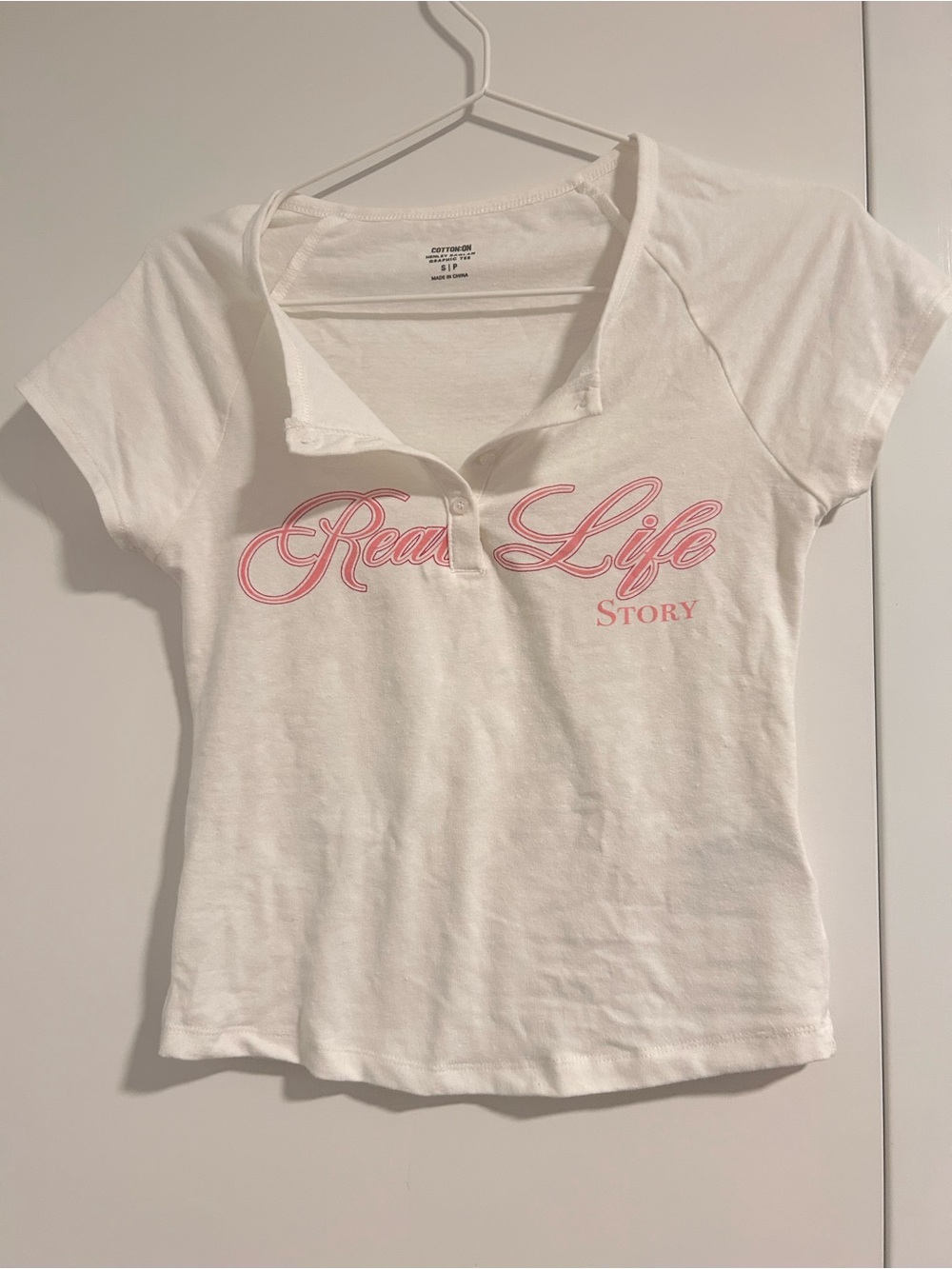 Cotton On White Short Sleeve Henley Tee